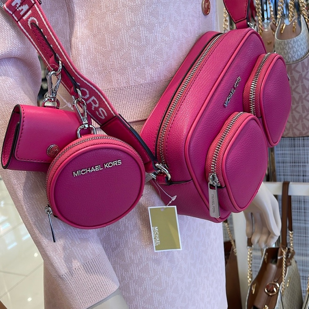 Michael Kors Jet Set Leather Medium Crossbody Bag with Case for Apple Airpods Pr - Picture 9 of 16